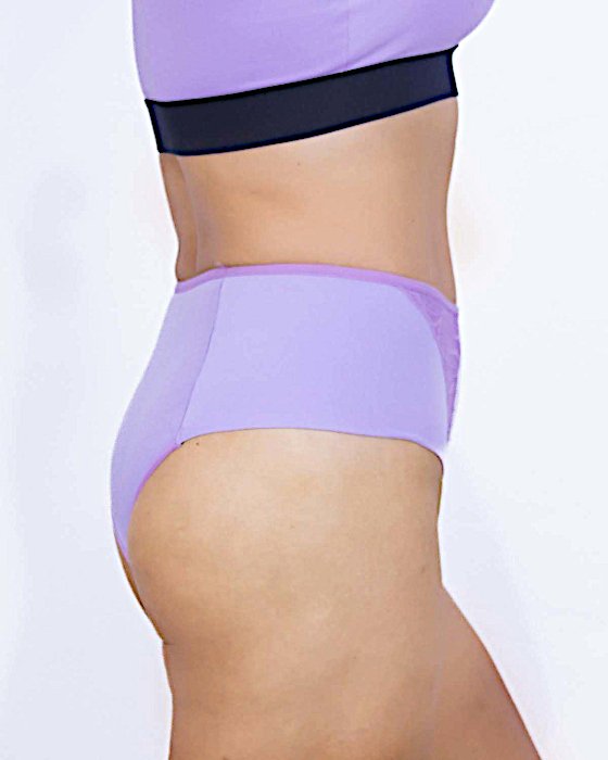 Calcinha Hot Pant Cintura Alta Detalhes em Renda Sobreposto 2 Triangulos-M G GG - Lilás-img-0001