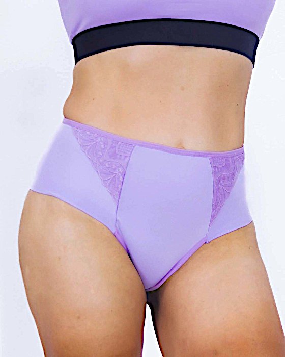 Calcinha Hot Pant Cintura Alta Detalhes em Renda Sobreposto 2 Triangulos-M G GG - Lilás-img-0003
