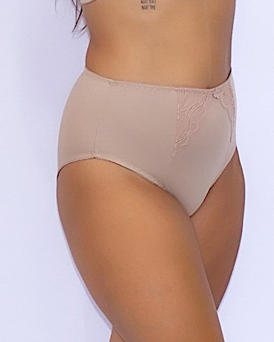 Calcinha-Borboleta-Hot-Pant-Cintura-Alta-Detalhe-em-Renda-no-Meio-e-Laço-M G GG - Bege-img-0003