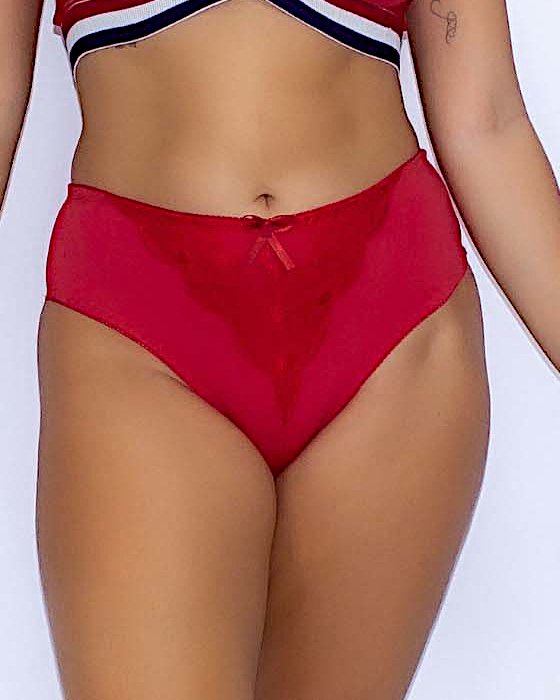 Calcinha Hot Pant Cintura Alta com Renda em Triangulo na frente e Laço-M G GG - Vermelho-img-0001