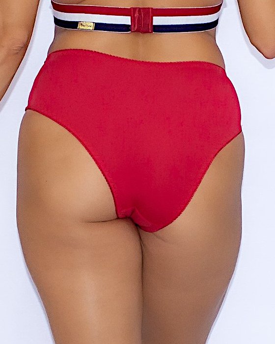 Calcinha Hot Pant Cintura Alta com Renda em Triangulo na frente e Laço-M G GG - Vermelho-img-0003