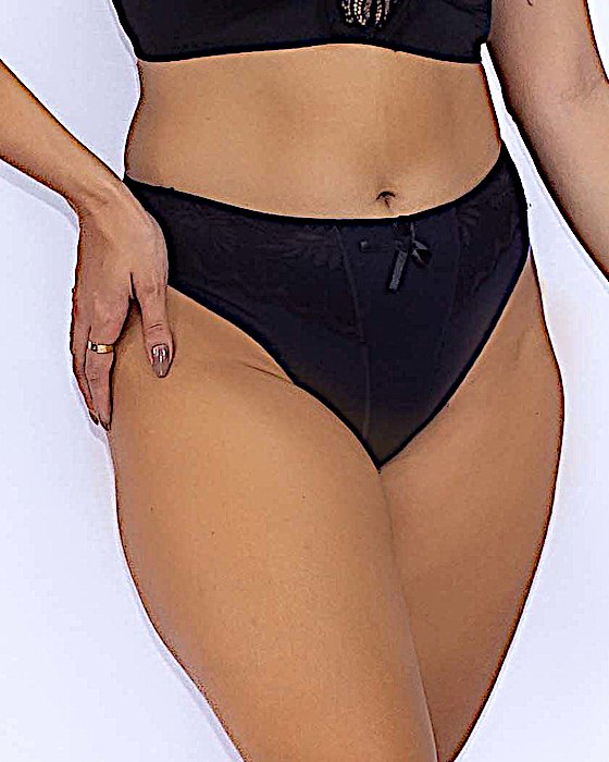 Calcinha Tangão de Algodão e Renda Sobreposta-M G GG - Preto-img-0002