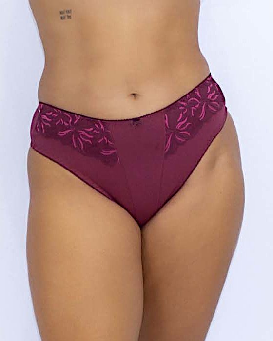 Calcinha Tangão de Algodão e Renda Sobreposta-M G GG - Vinho-img-0001